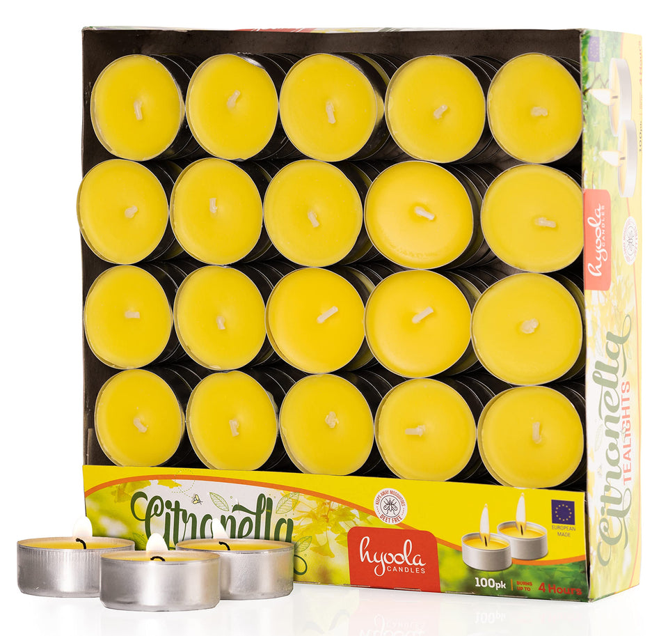 Hyoola citronella tealight candle outdoors for natural scent and ambiance