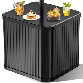 Hyperzoo umbrella side table with hole keeps poolside essentials within reach.