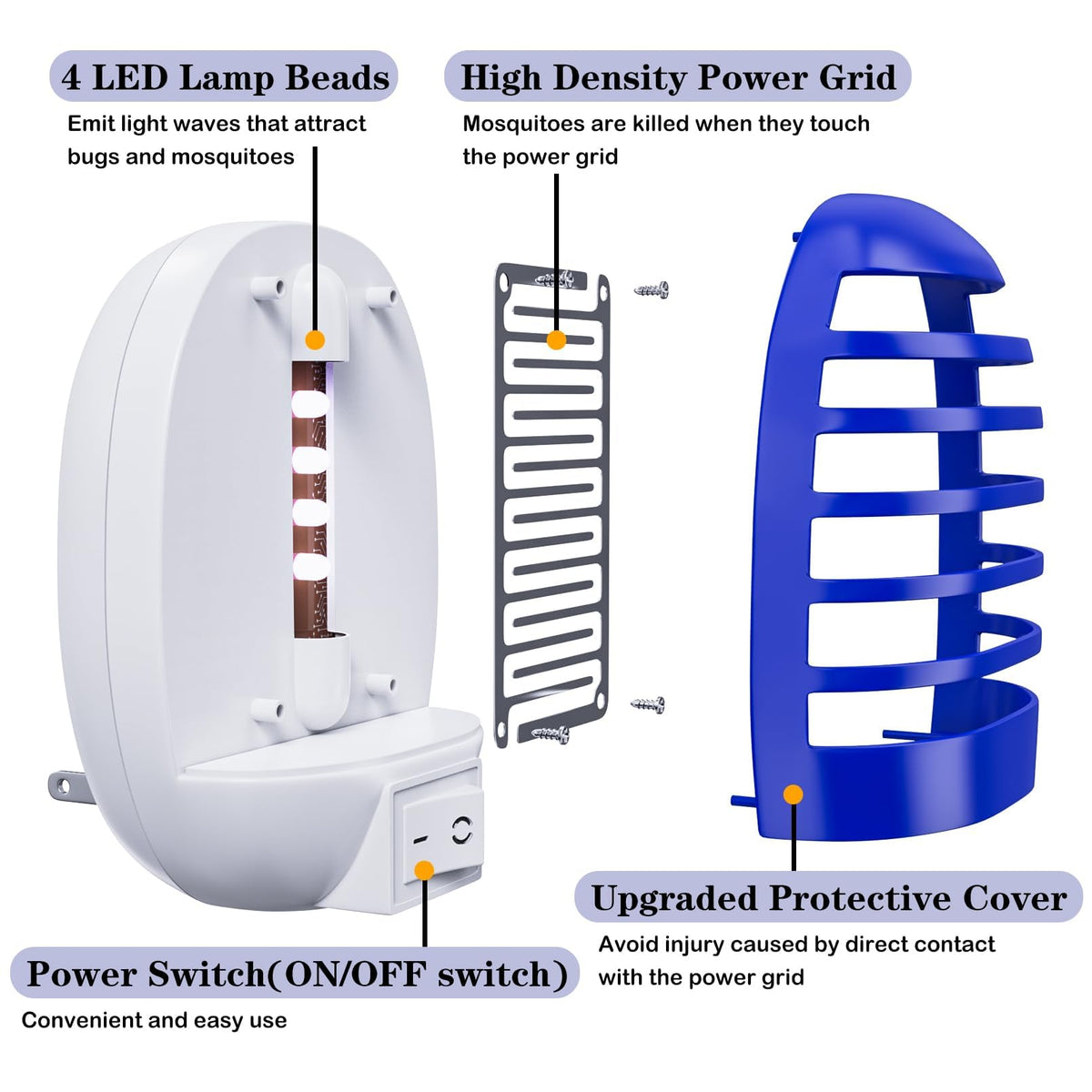 Hywean Zapper quad-pack purple LED attracts flying insects for efficient capture.