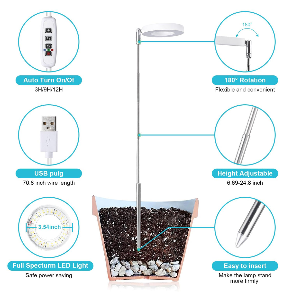 Height-adjustable halo light enabling precise placement for every plant
