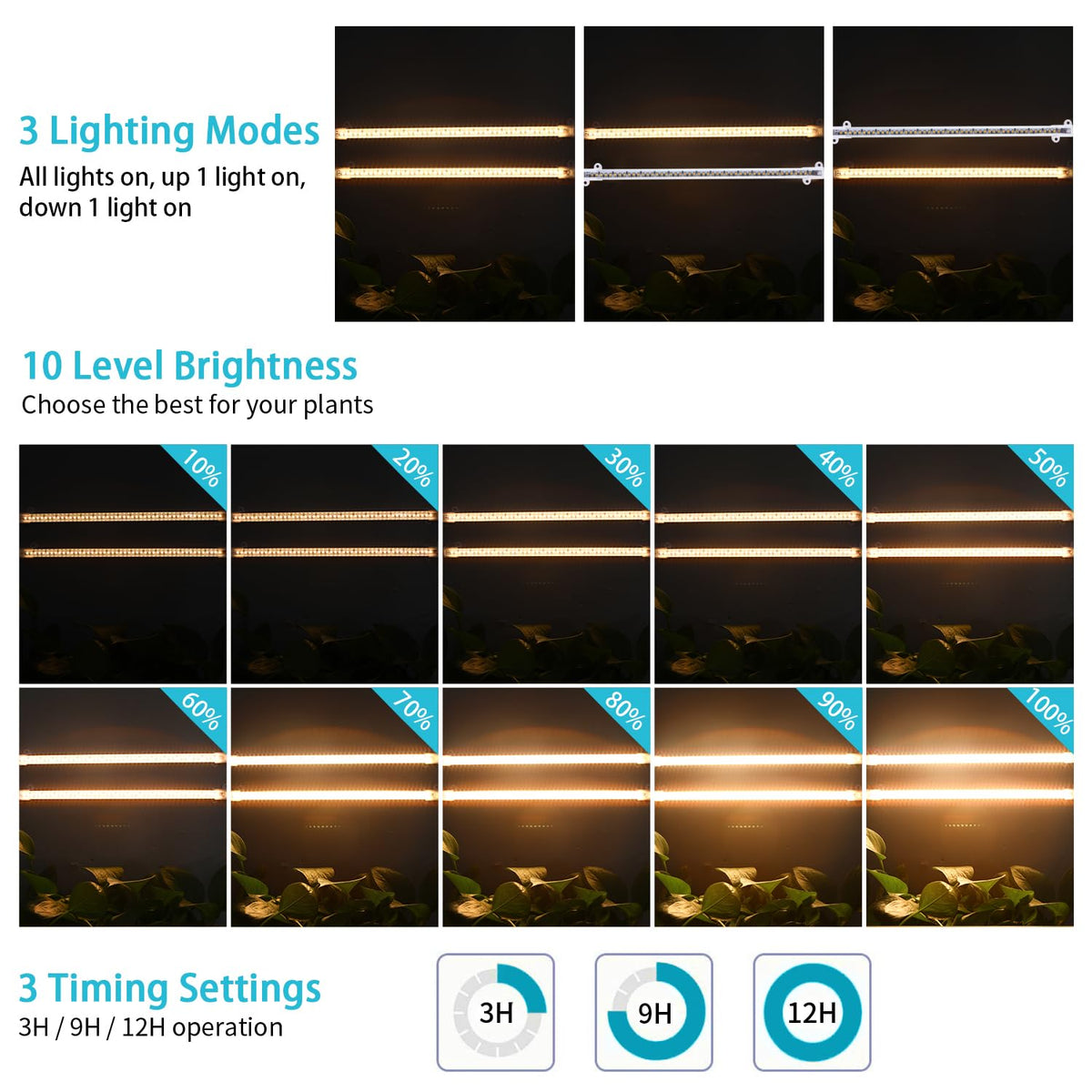 Hywyimlait LED grow light strips 2 head closeup showing balanced spectrum for seedlings.