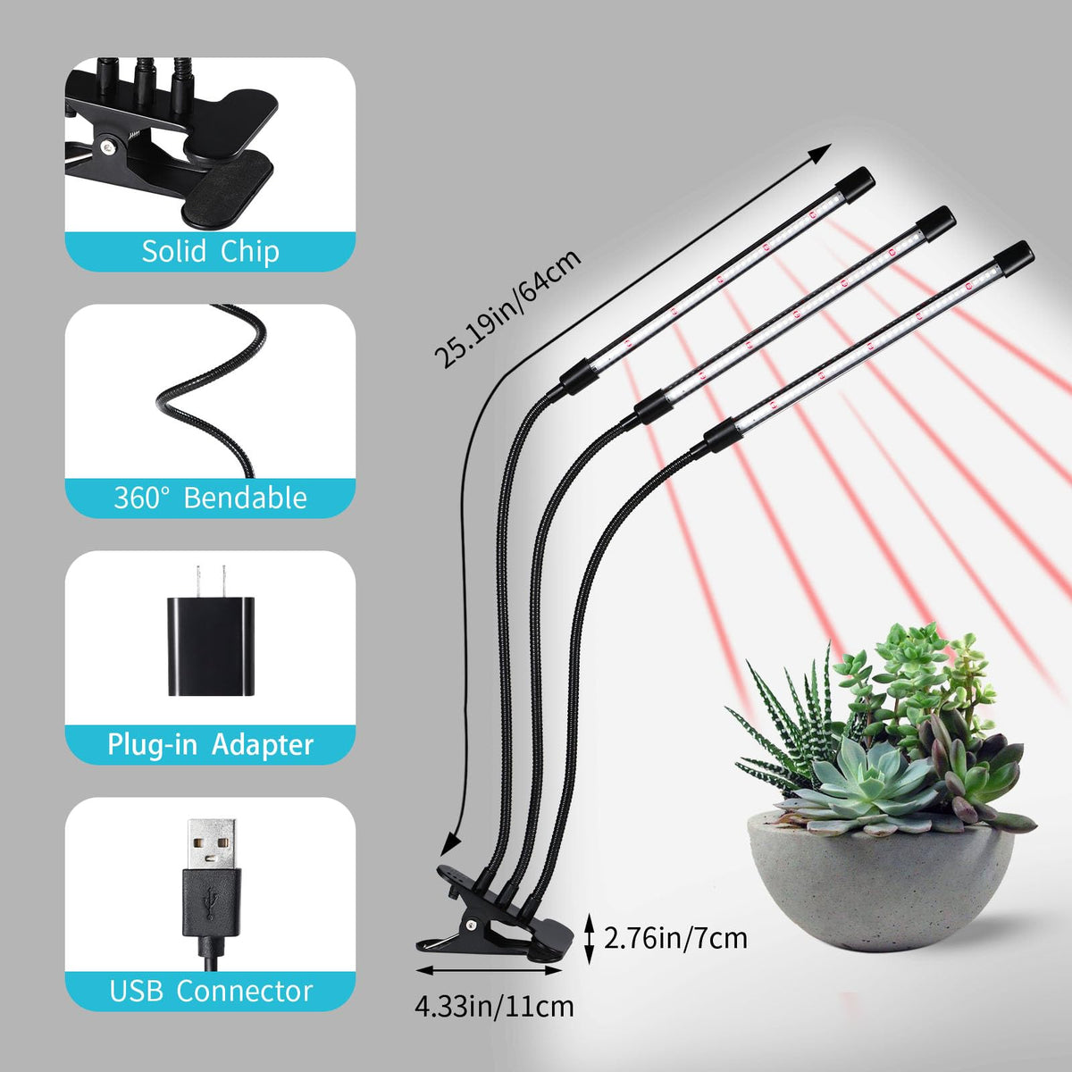 Hywyimlait three-head setup boosts light coverage for larger pots.