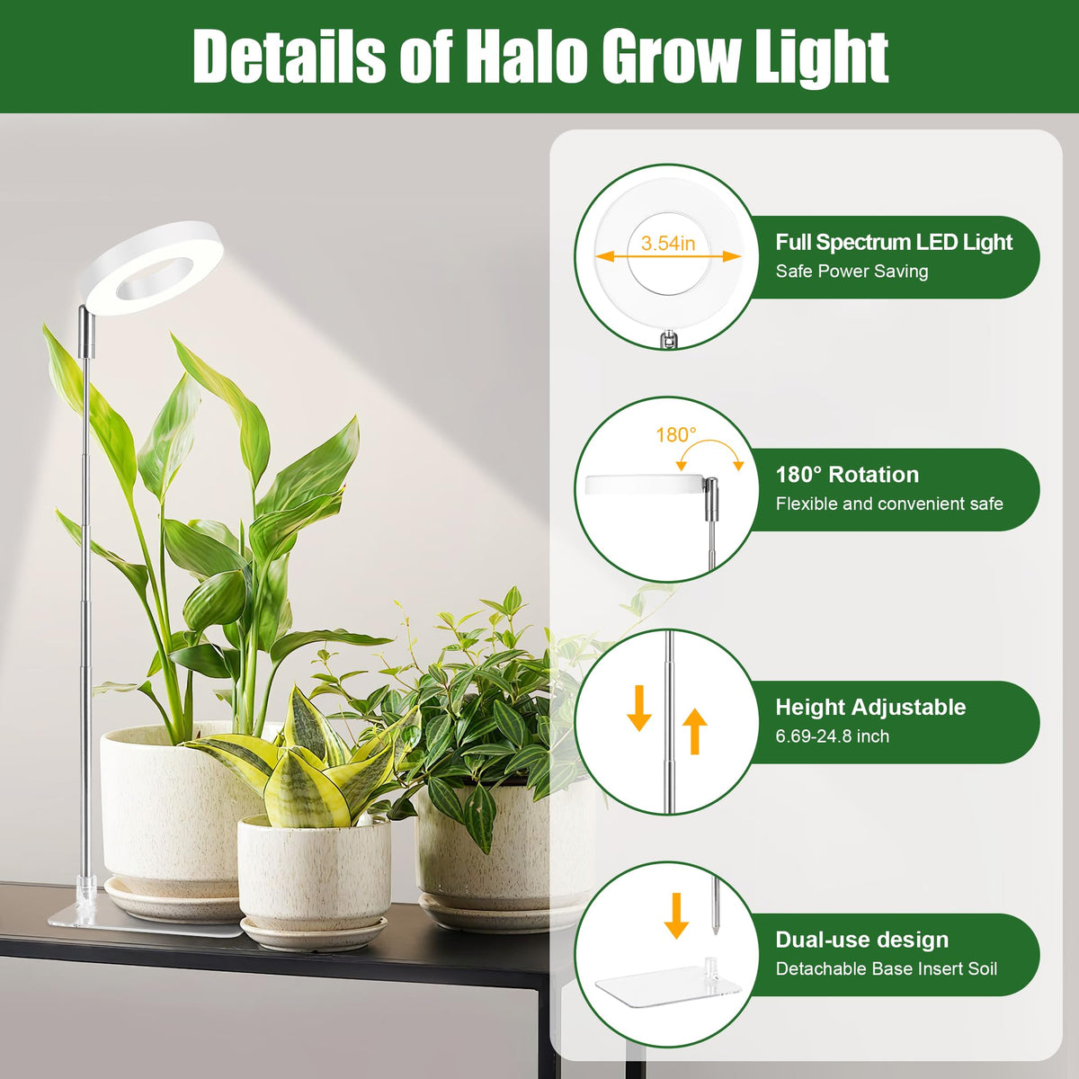 Hywyimlait white grow light base stand ensures stable setup for various pots.