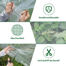 Hyxanons easy-drape netting that secures over plants with rocks or stakes, simple setup.