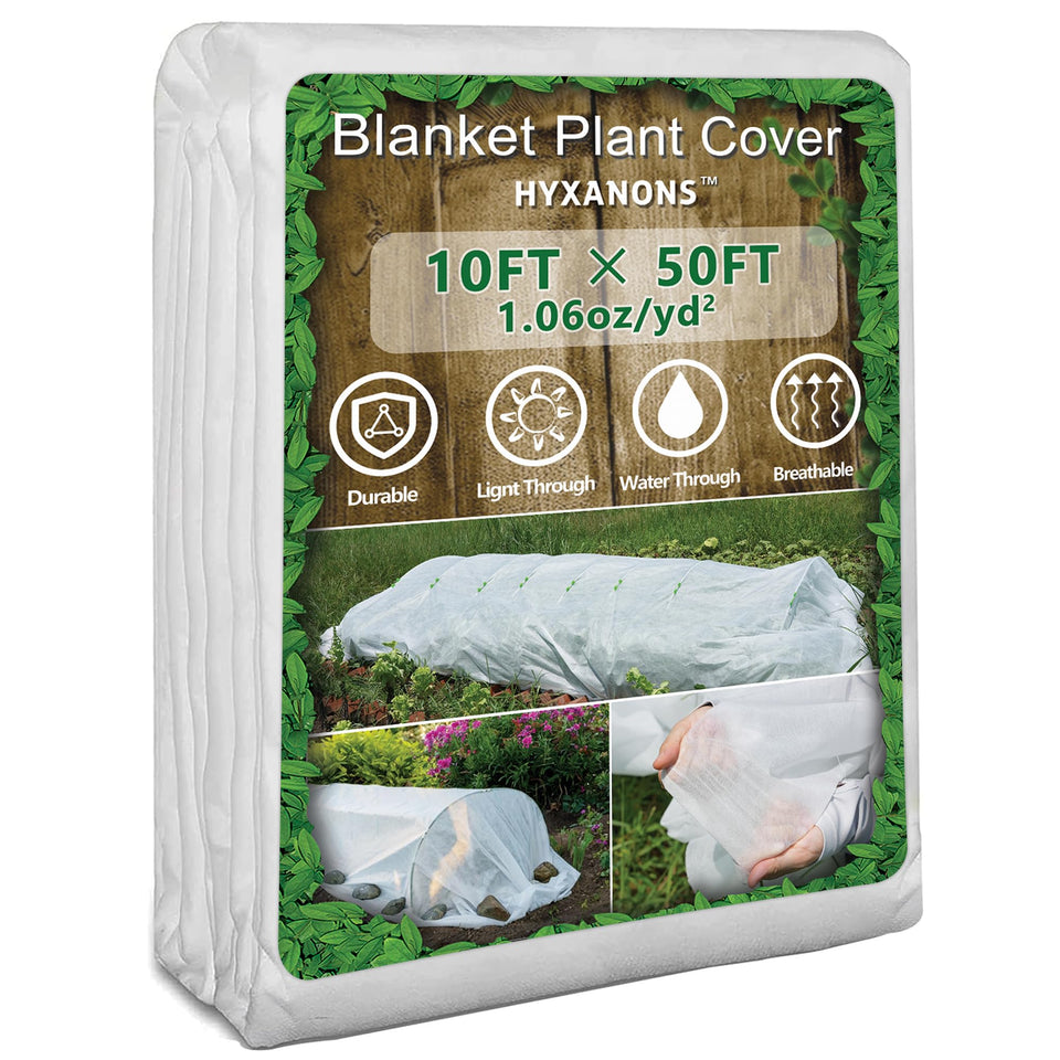 Hyxanons plant cover 10x50ft shows wide frost protection for outdoor beds.