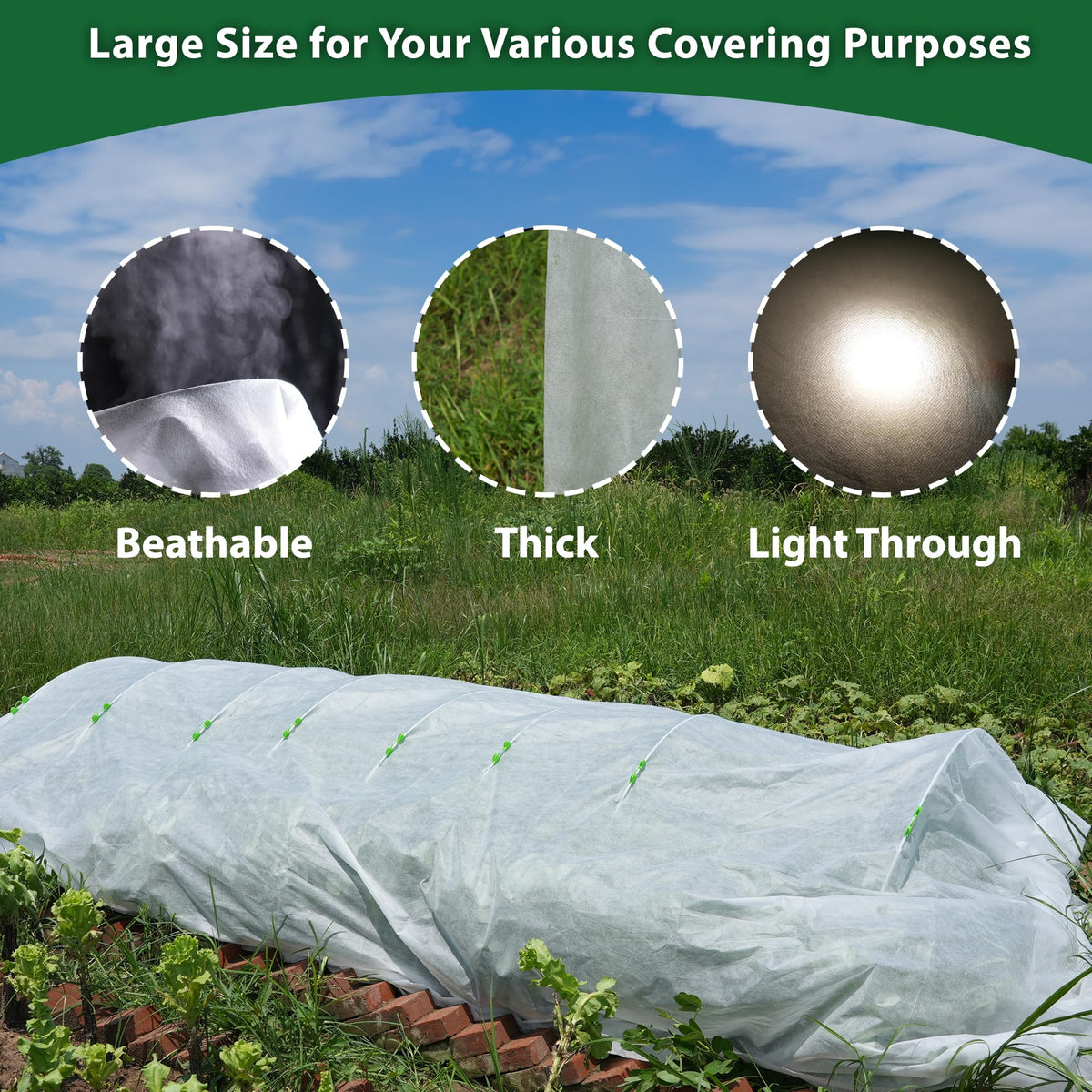 Hyxanons winter blanket cloth protects vegetables in cold weather while allowing airflow.