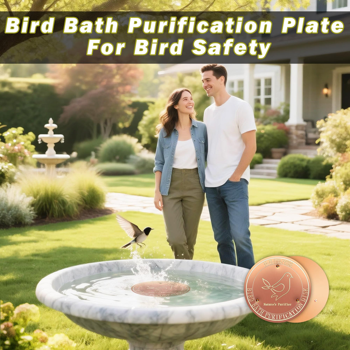 HYXBXSS copper bird bath disc delivers clean water for healthy bird visits.