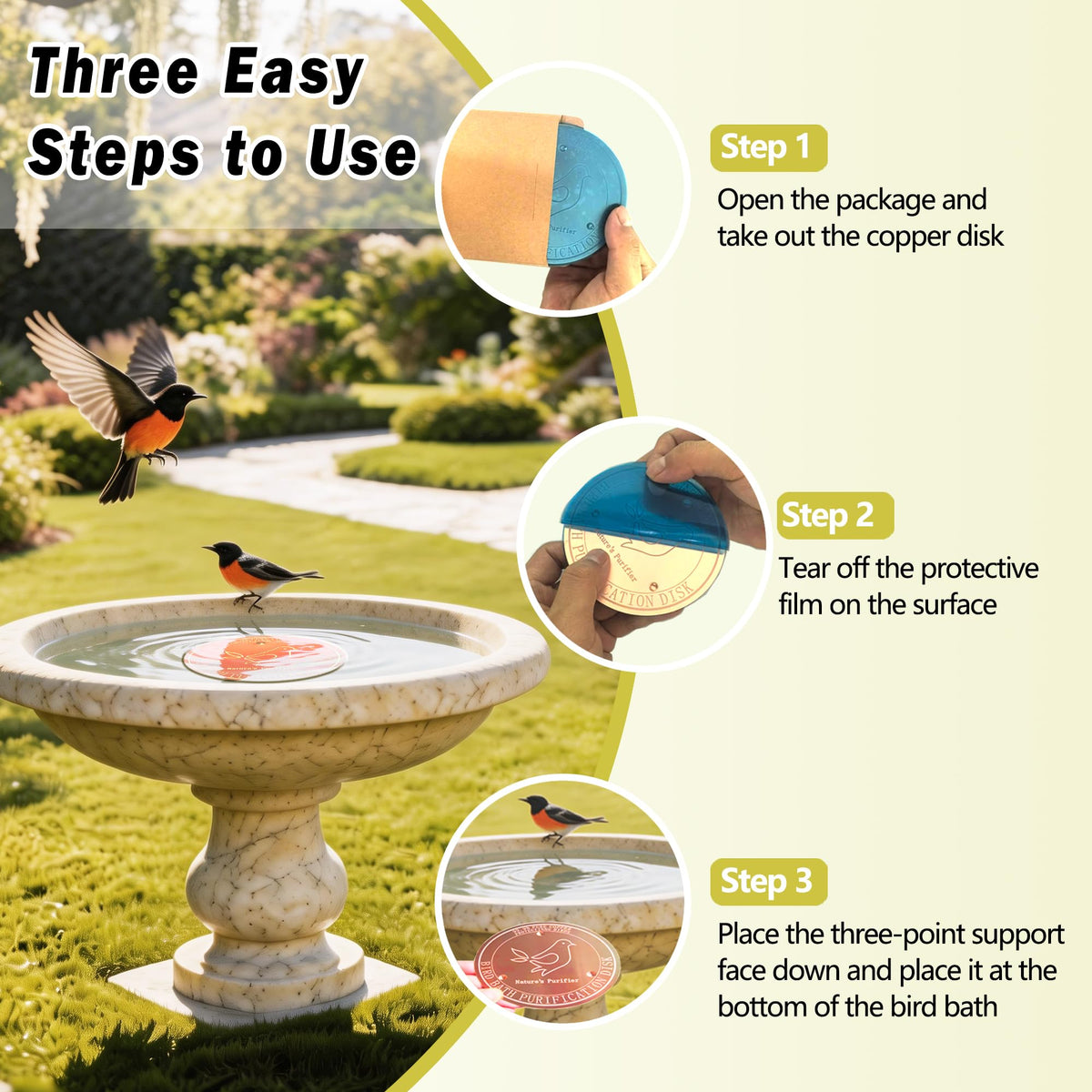HYXBXSS copper-bath disk supports healthier bird drinking and bathing environments.
