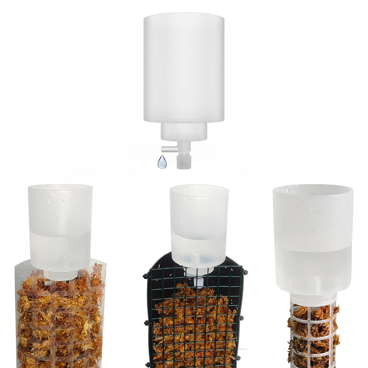 HYYZ Adjustable Moss Pole Watering Dripper Pro on a plant pole for targeted hydration.