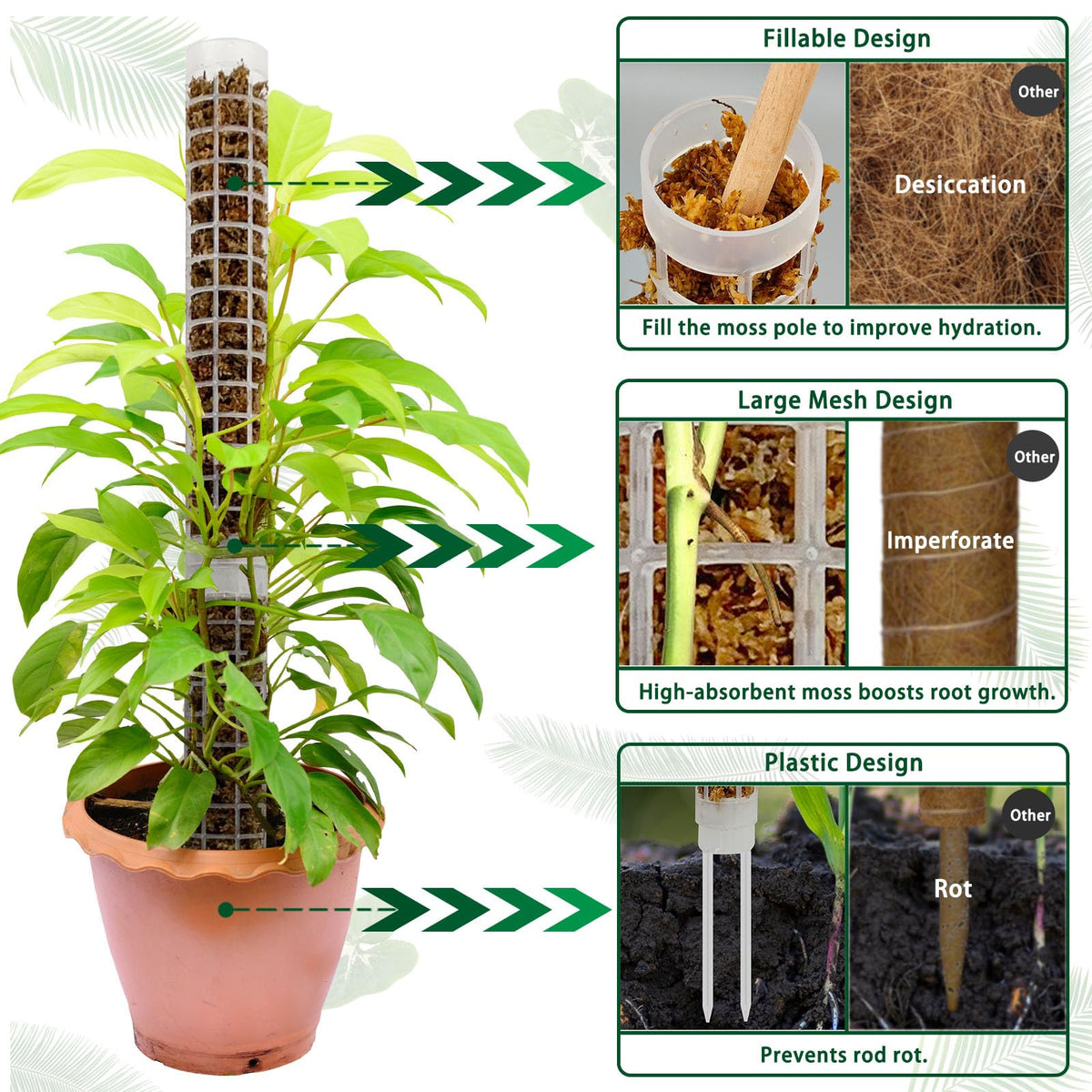 HYYZ small moss pole with refillable interior retains moisture.
