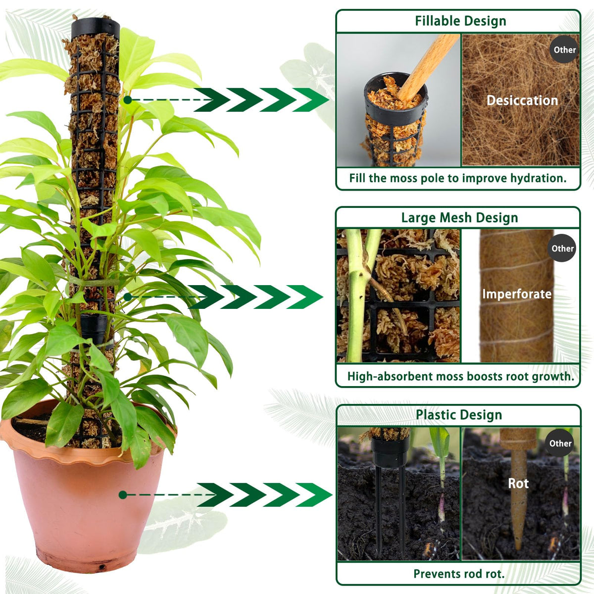 HYYZ moss pole stackable segments for climbing plants indoors.