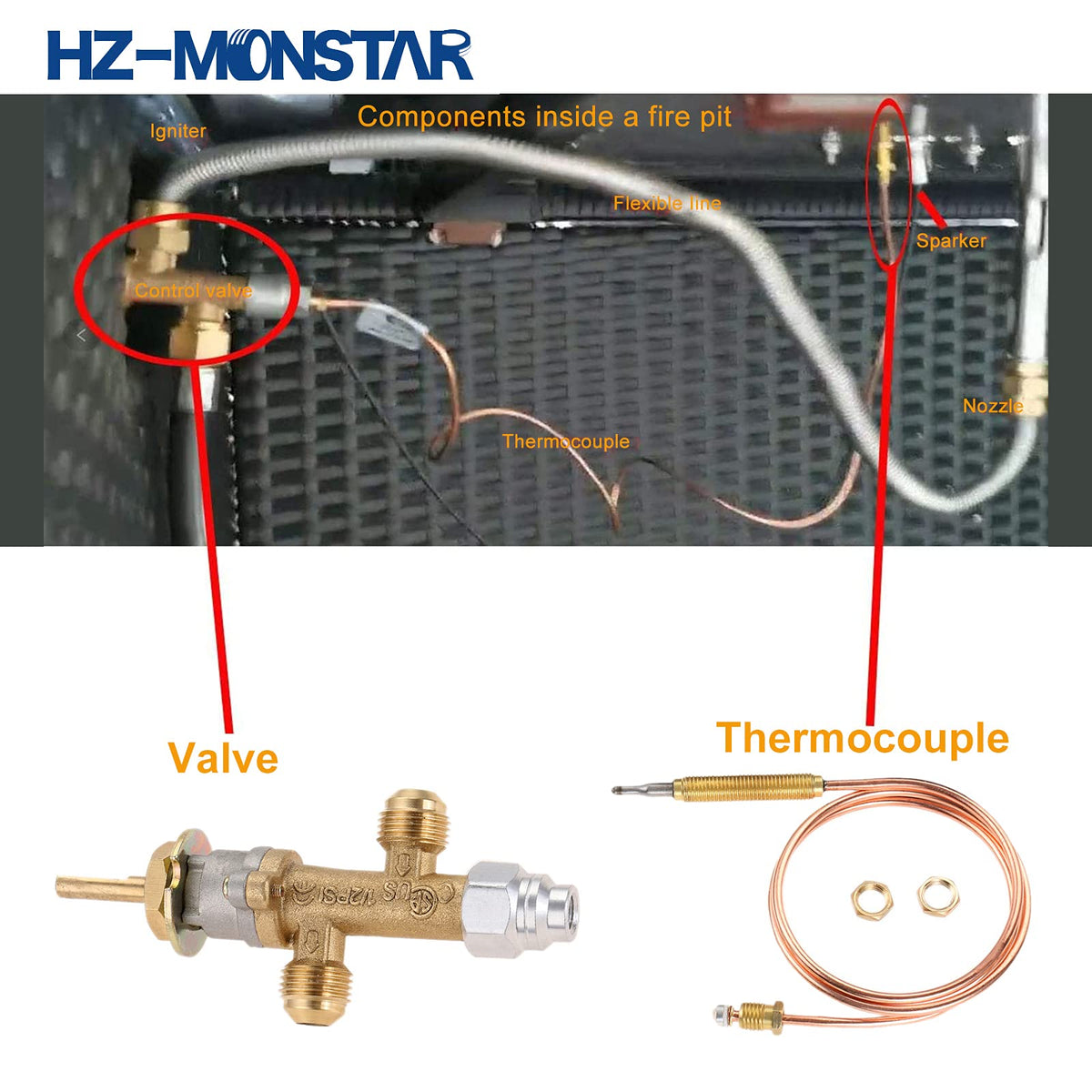 HZ-MONSTAR 600mm thermocouple ensures reliable flame sensing