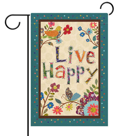 Hzppyz Live Happy flag with flowers and birds for charming outdoor decoration.