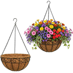 HZXXJCO 12-inch hanging basket in a durable metal frame for outdoor use.