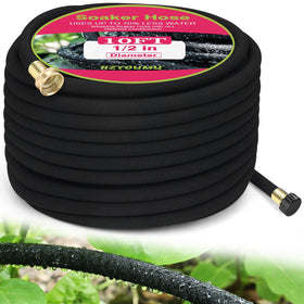 HZYOUMU round soaker hose with brass connectors for leak-free garden watering.