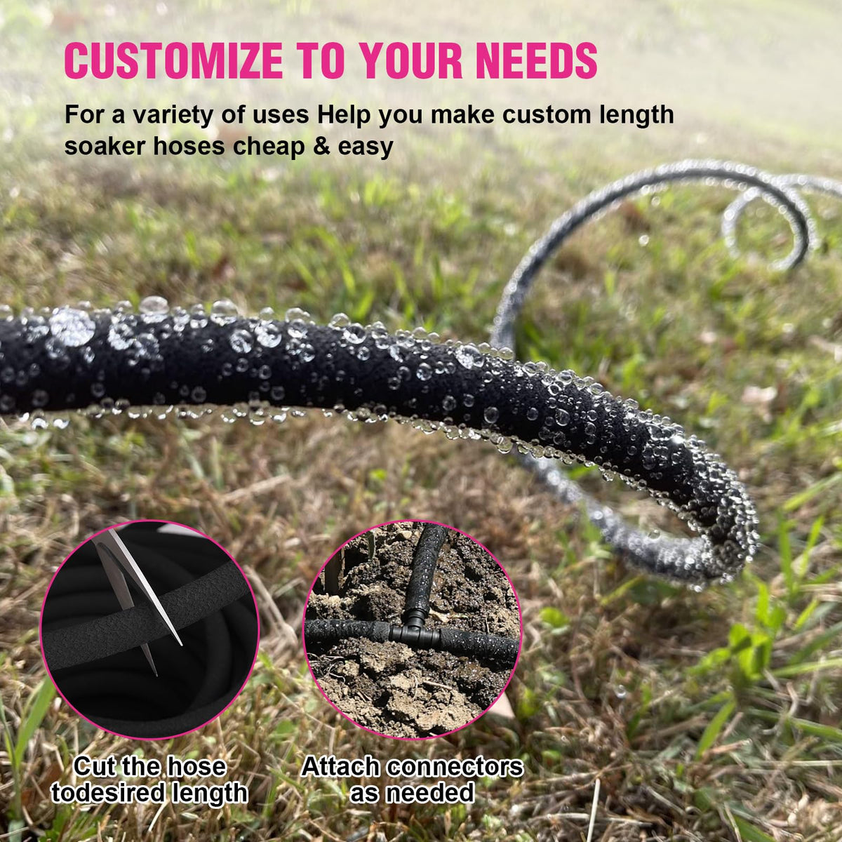 HZYOUMU round soaker hose features a durable, elastic design for outdoor use.