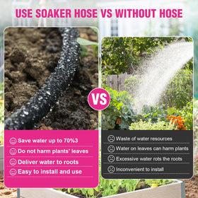 HZYOUMU round soaker hose easy installation connects to standard faucets.