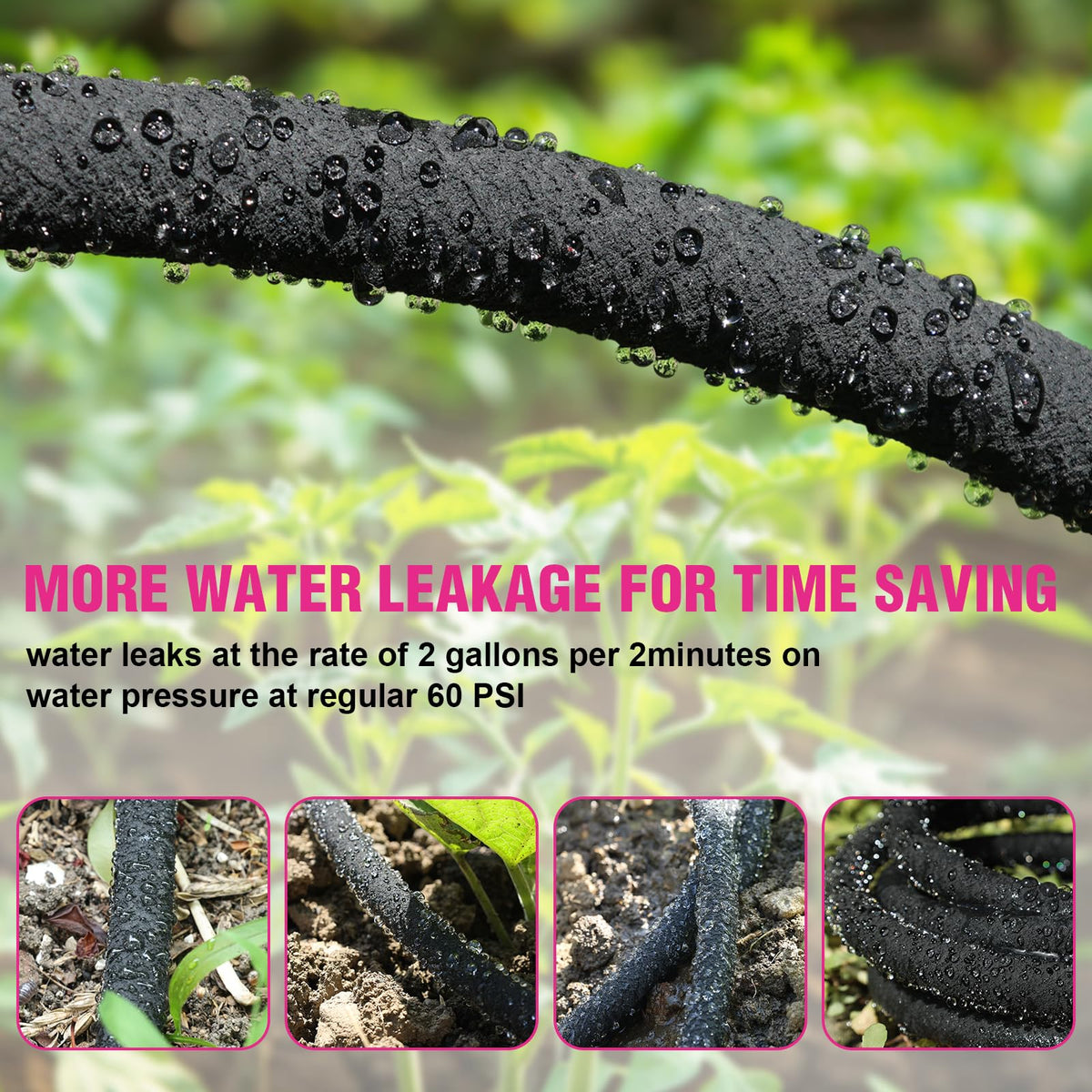 HZYOUMU round soaker hose delivers root-level watering for efficient plant hydration.