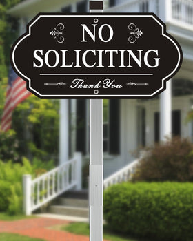 i-CowFun heavy-duty no soliciting sign front view with clear boundary messaging