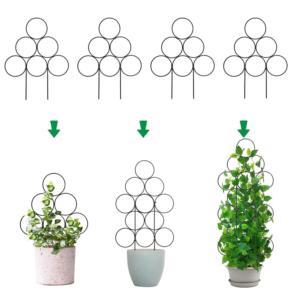 IA Garden trellis supports indoor potted plants with stackable, durable iron design.