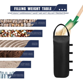 IALNAI sandbag dimensions 18.3 by 7.3 inches for canopy anchoring.