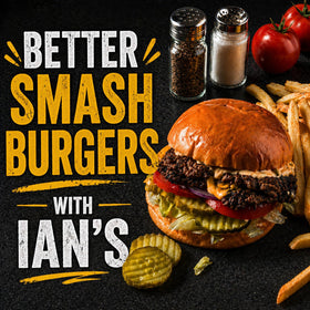 IAN's Smash Burger Press 6.5-inch side view shows comfortable grip handle for controlled pressing.