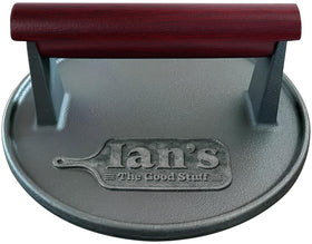 IAN's Smash Burger Press 6.5-inch top view highlights flat surface for even patties.