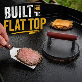 IAN's Smash Burger Press 6.5-inch size fits standard buns for quick meals.