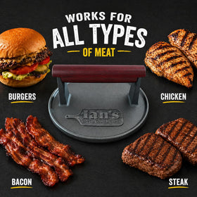 IAN's Smash Burger Press with a comfortable grip handle enables confident pressing.
