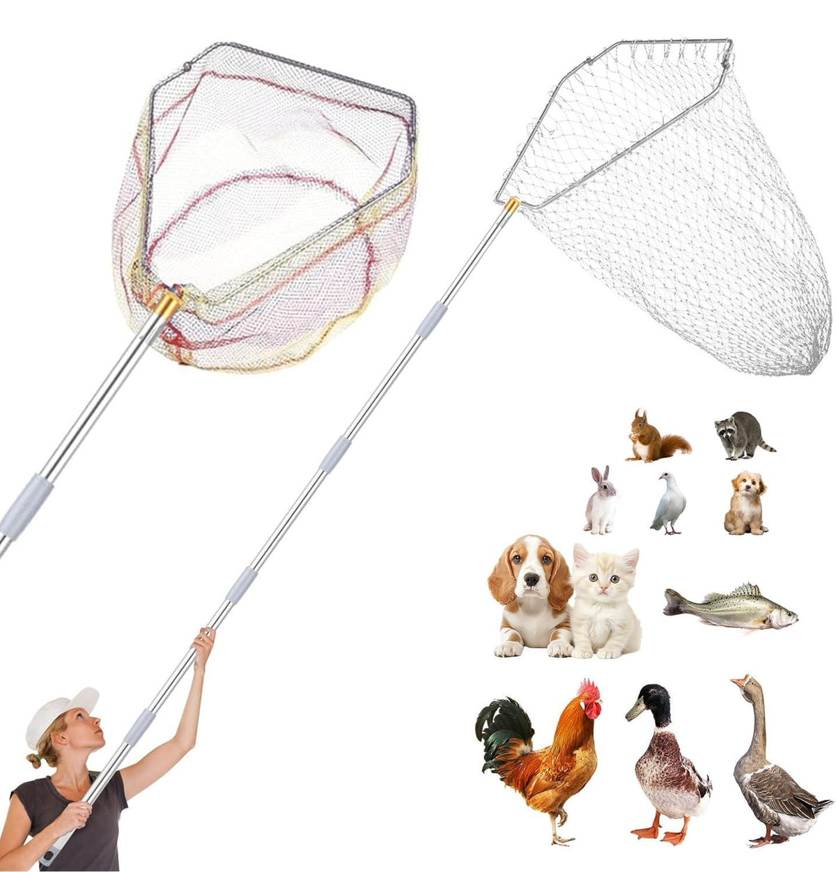 IAOVAW chicken catching net set with deep bag for gentle capture and control