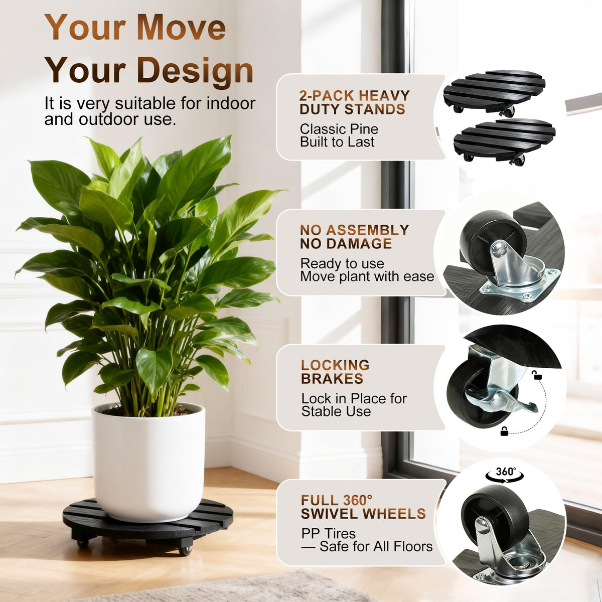 IBGUC heavy-duty wheeled plant stand showcasing large pot support and indoor outdoor use