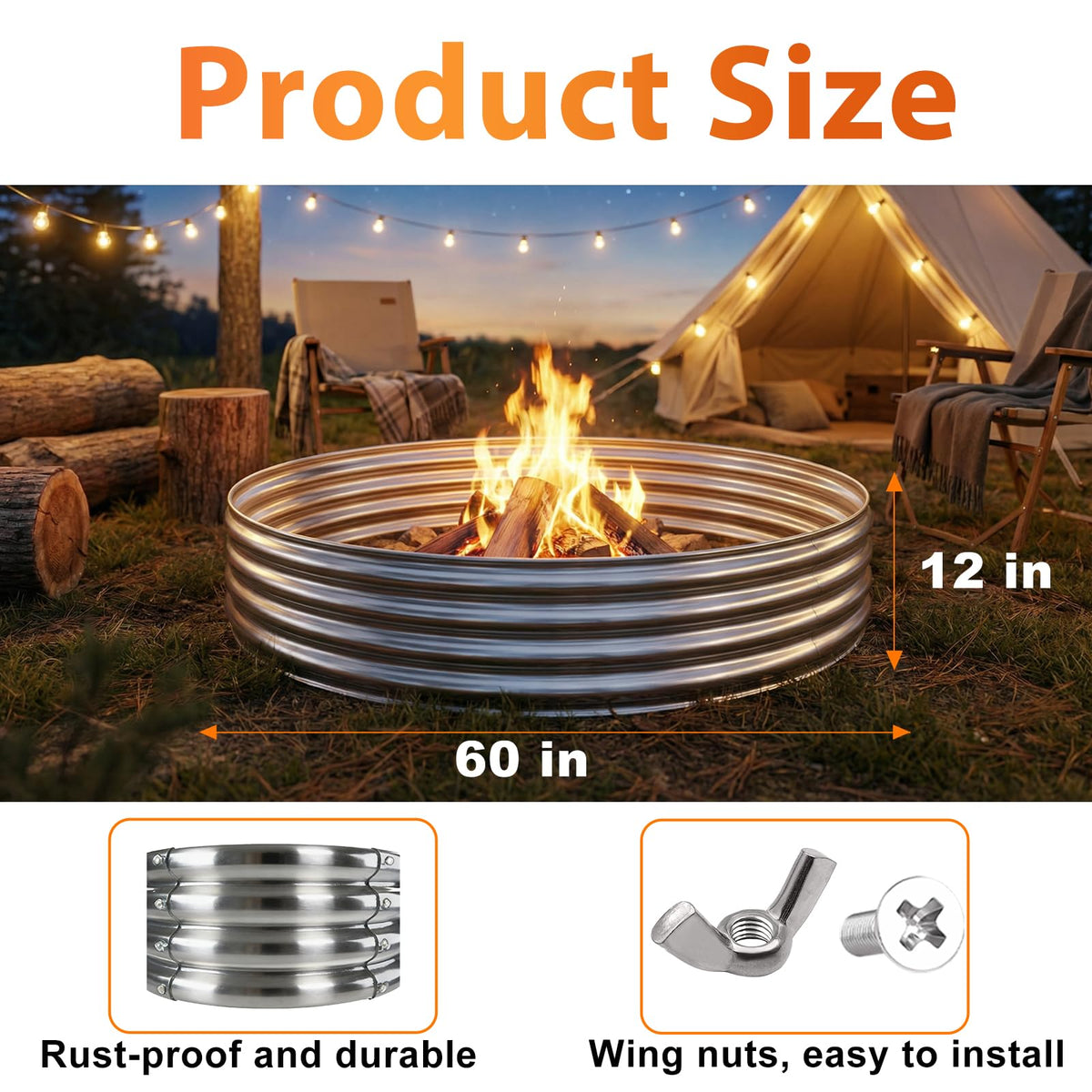 IBGUC outdoor fire pit 60in in backyard provides cozy warmth and ambiance.