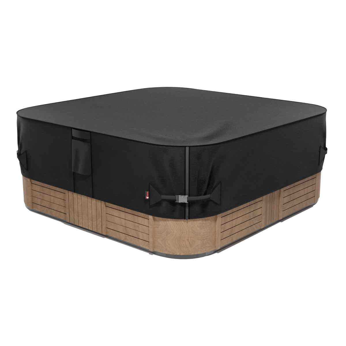 iBirdie hot tub cover front view shows snug 90x90 fit and weather protection.