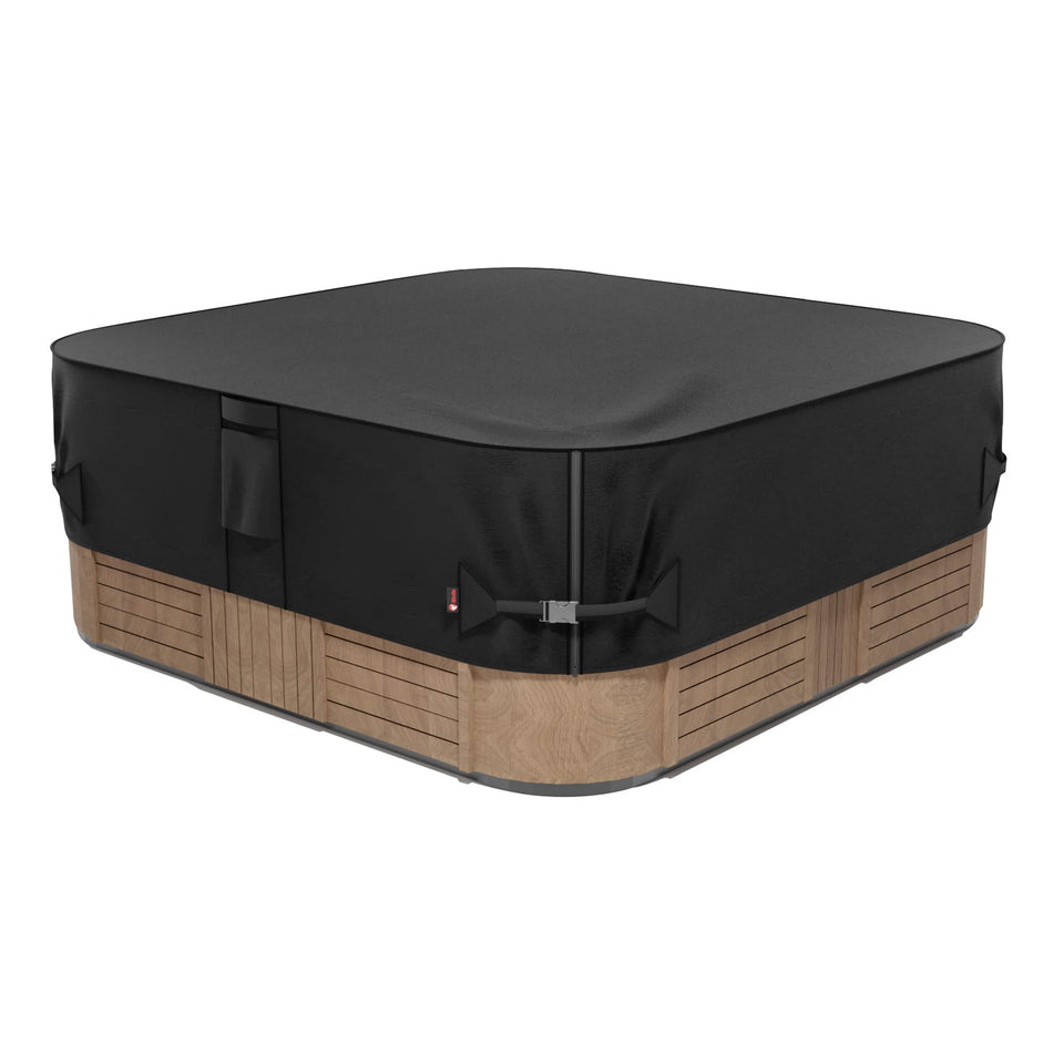 iBirdie outdoor hot tub cover front view protects spa from debris and rain.
