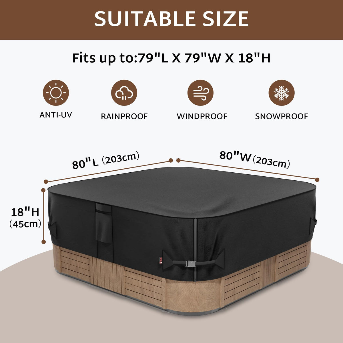 iBirdie 80x80 cover side view shows secure, wind-resistant fit.