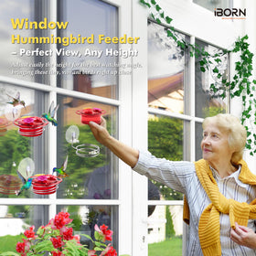 iBorn three-port hummingbird feeder attracting multiple birds to your garden