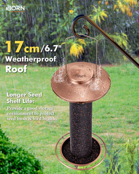 iBorn 0.6 cm mesh enclosure inviting small finches while keeping larger birds out.