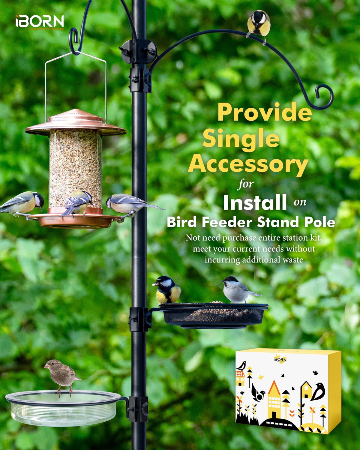 iBorn 1-inch pole compatibility demonstrated with tray and ring
