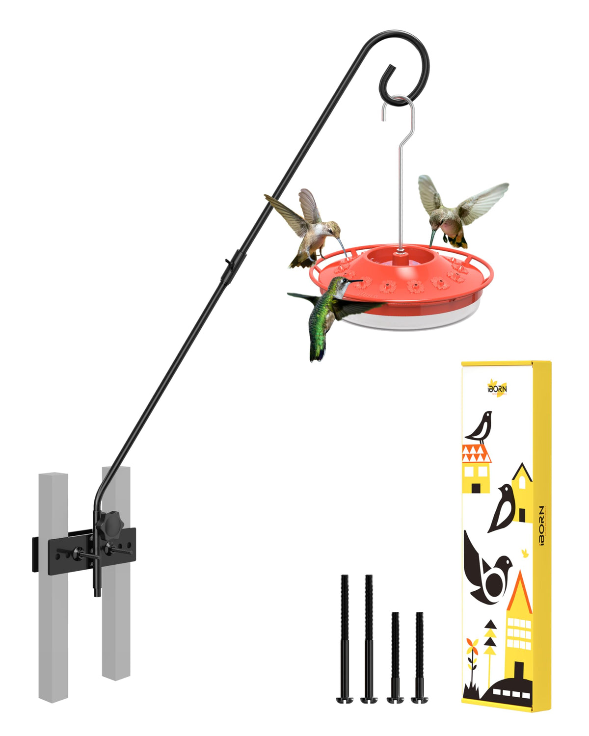 iBorn 28-inch deck hook with rail-mount bracket for secure bird feeder setup.