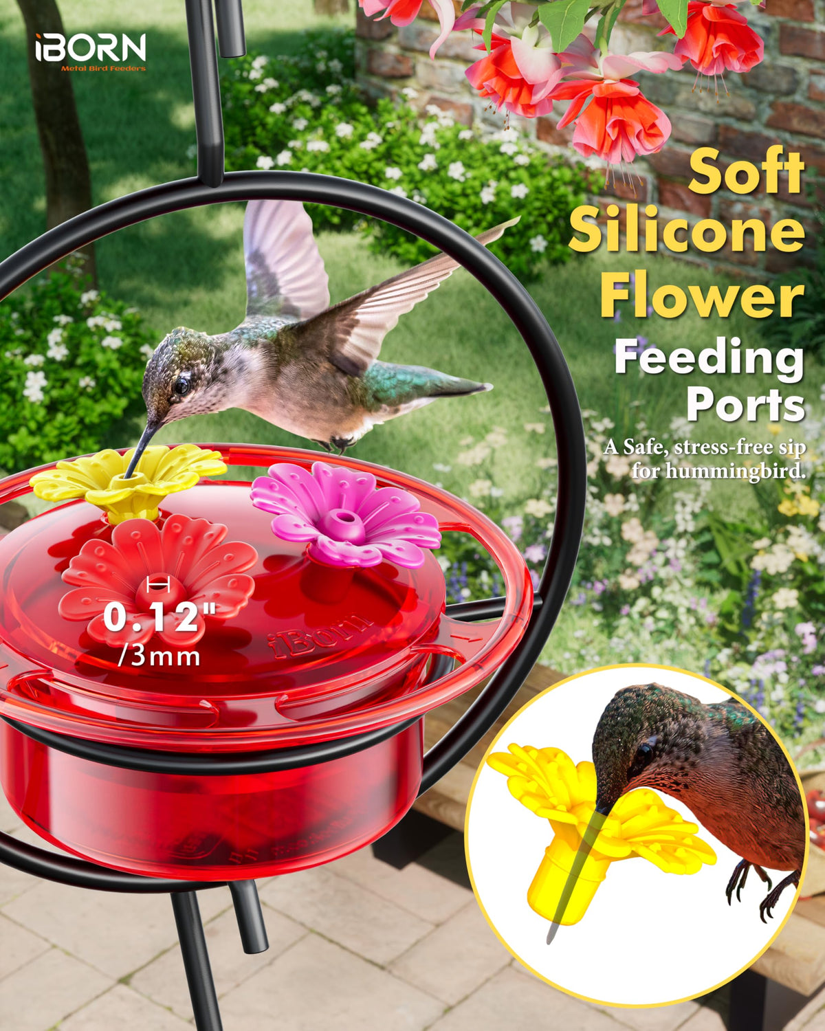 iBorn 3oz capacity keeps nectar fresh for garden visits