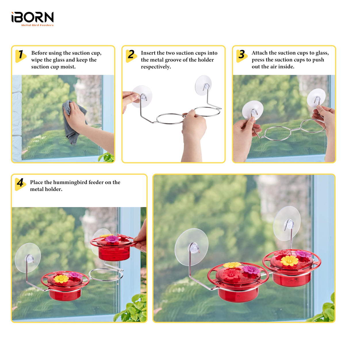 iBorn 3oz nectar capacity keeps hummingbirds fed during outdoor visits.