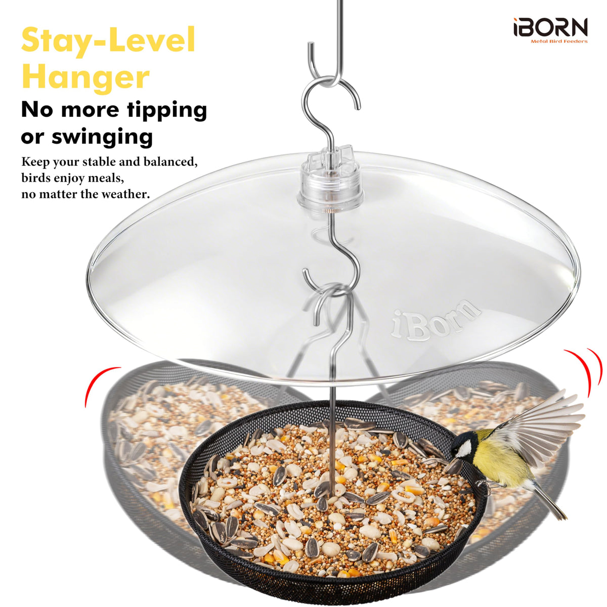 iBorn Balanced Hanging Design prevents tilting for reliable feeding.