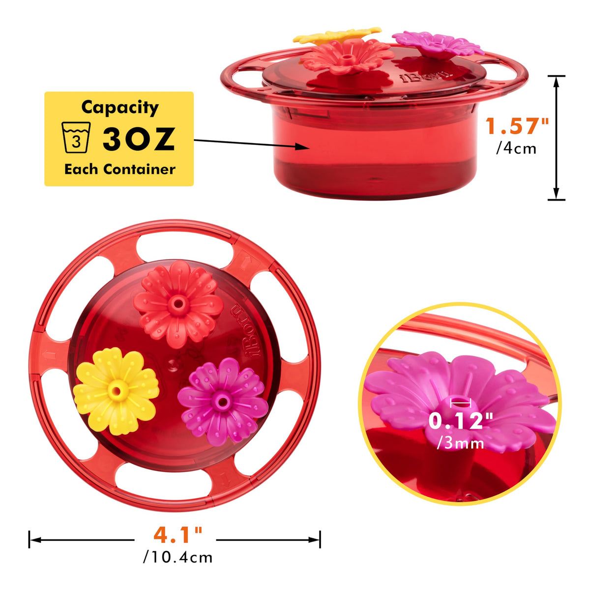 iBorn bee-guard three-port hummingbird feeder helps deter bees.