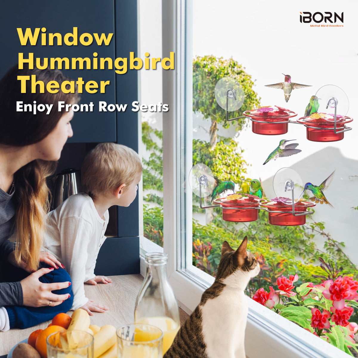 iBorn bee-proof ports help keep nectar accessible to hummingbirds only.