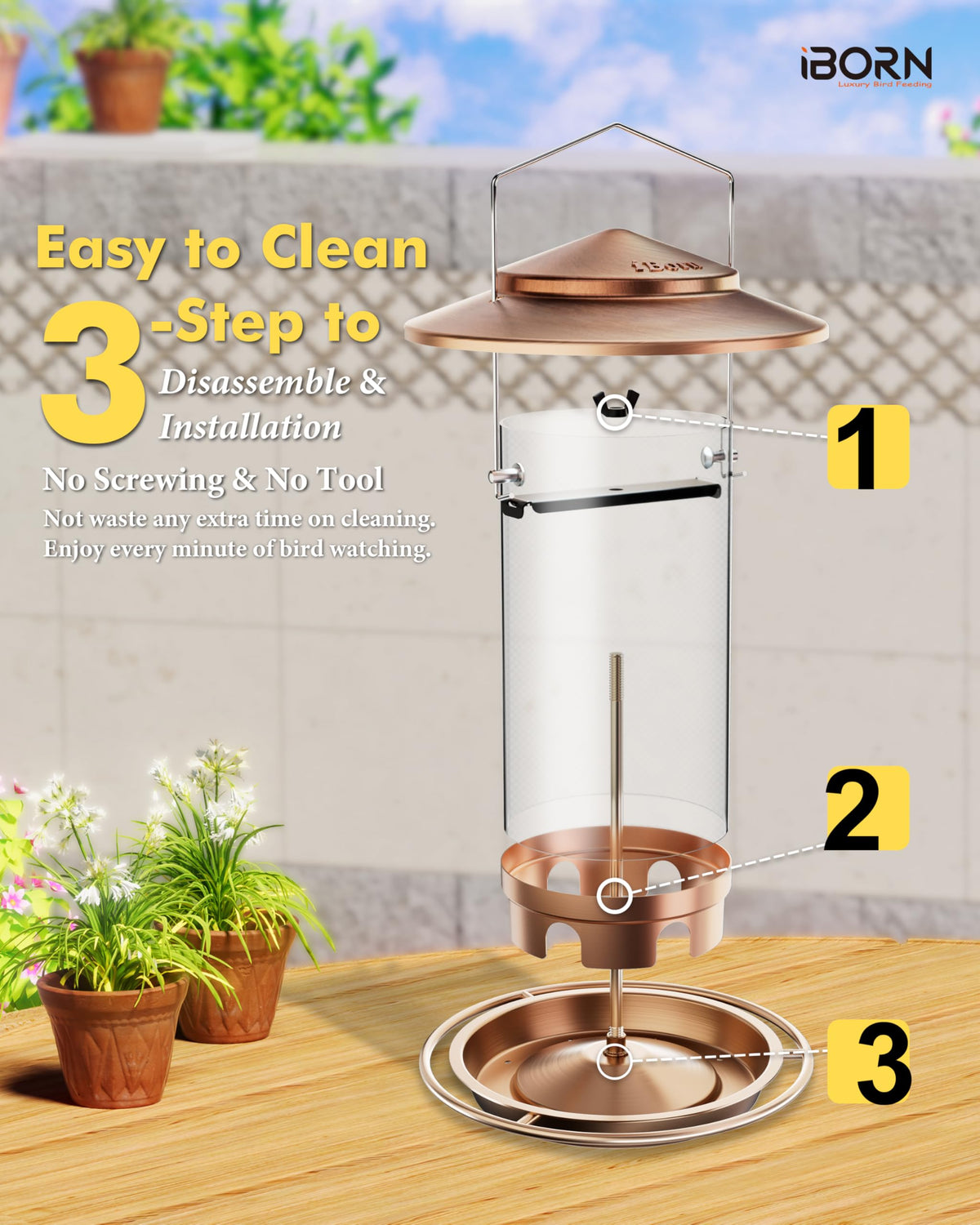 iBorn fixed stainless steel hanger prevents wind swing.