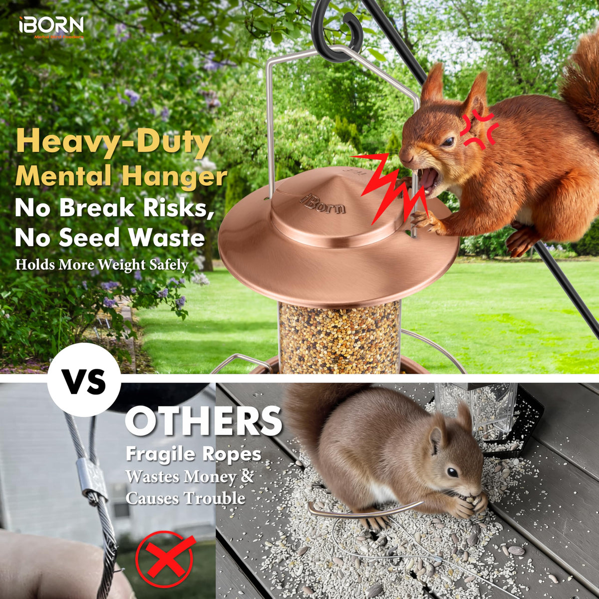 iBorn bird feeder flip-top roof for easy one-handed refills.