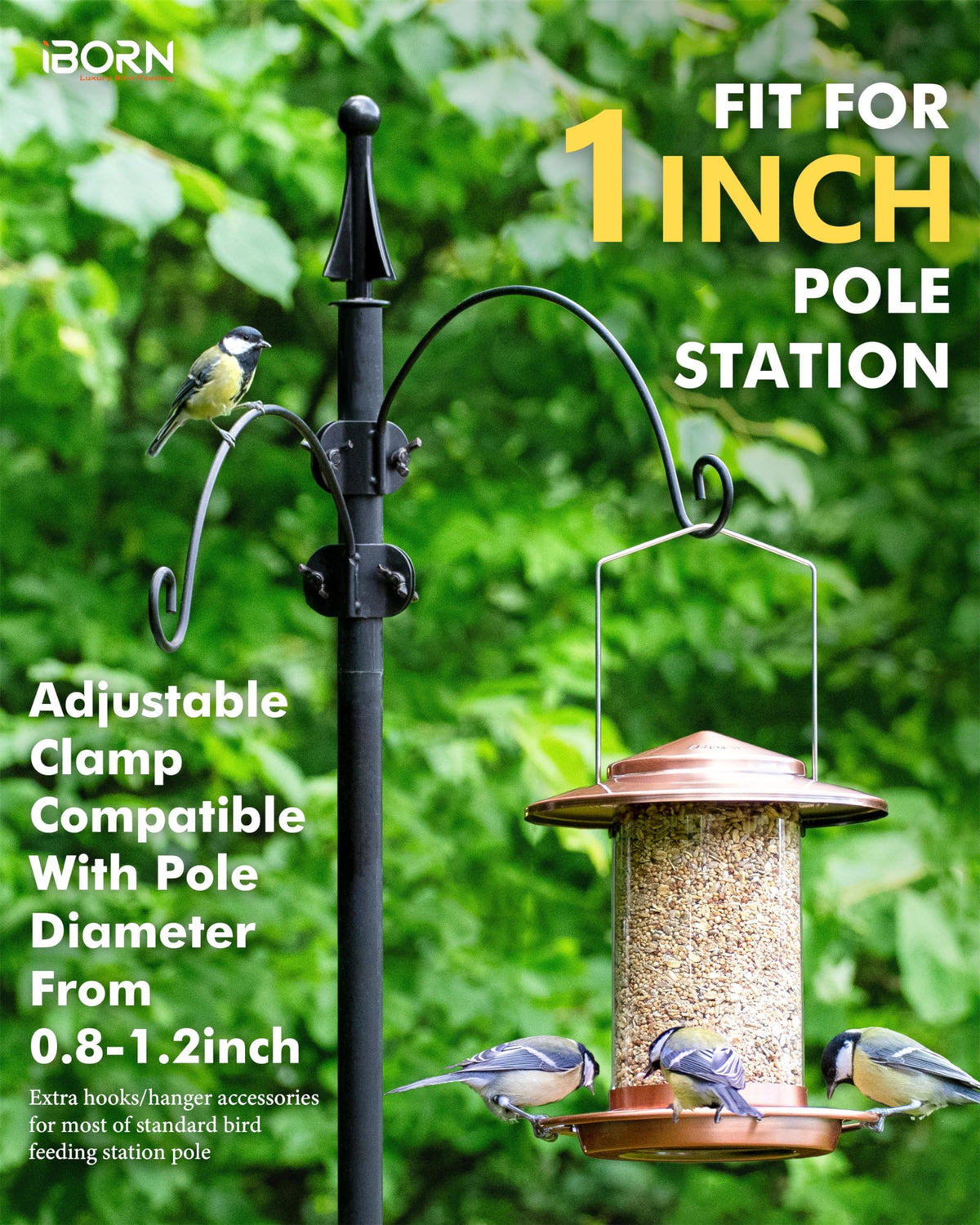 Extended reach of iBorn hangers keeps feeders away from the pole.