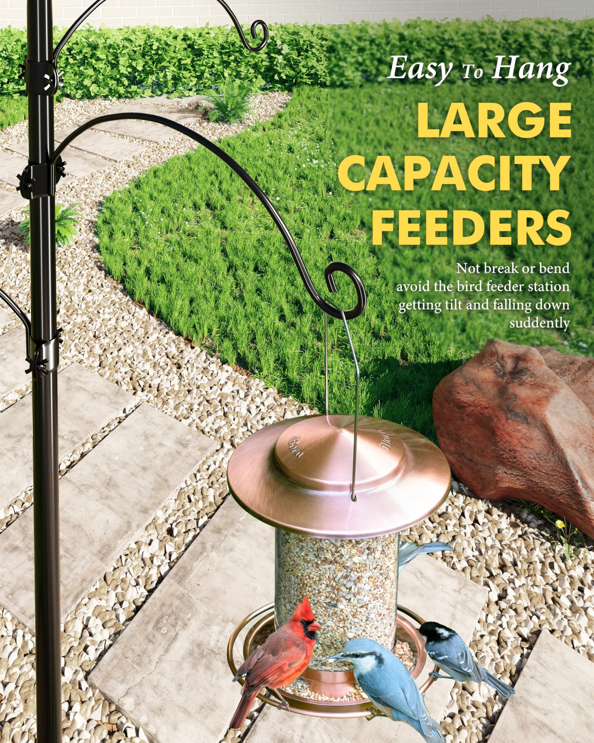 Squirrel-deterrent iBorn design helps protect feeders from pests.