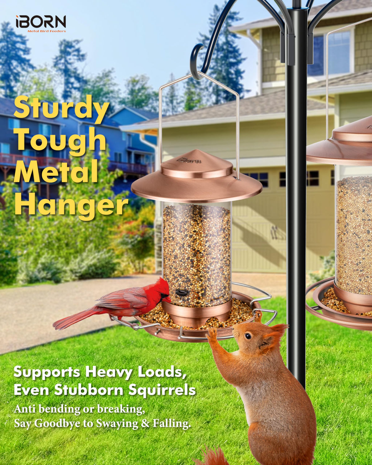 iBorn bird feeder wide-mouth opening for quick refills.