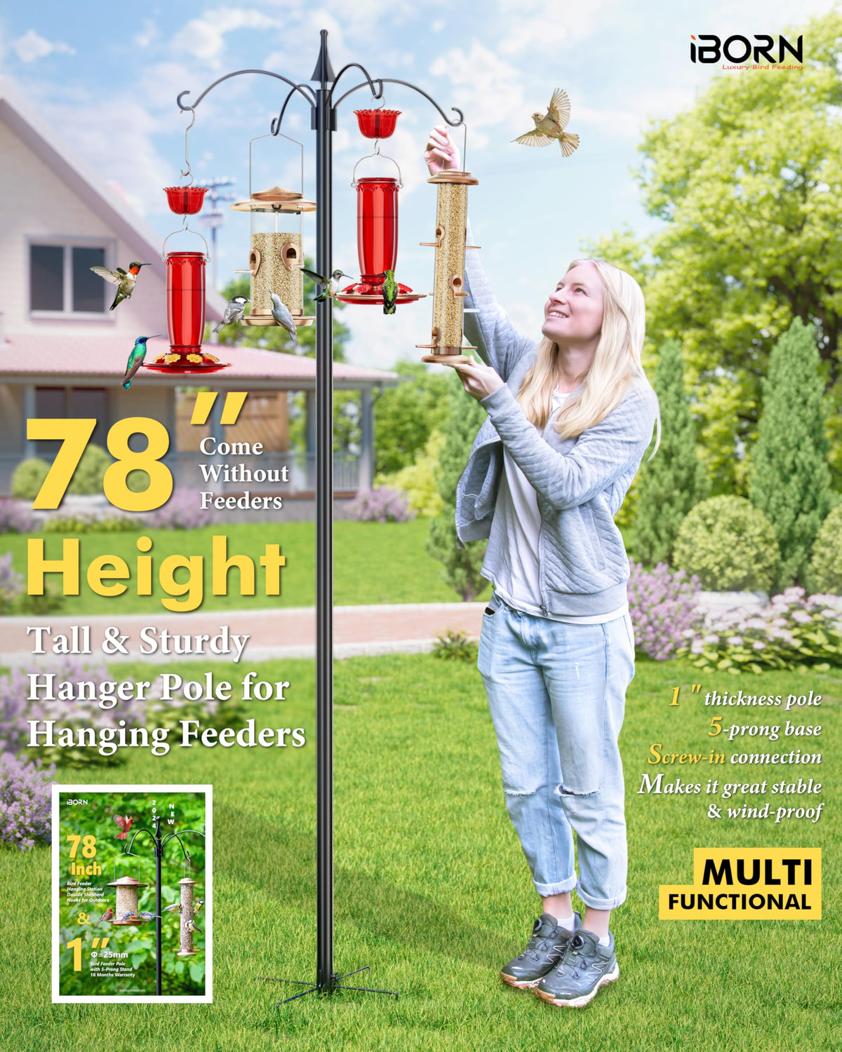 iBorn Bird Feeders Station five-prong stabilizer anchors securely for stability